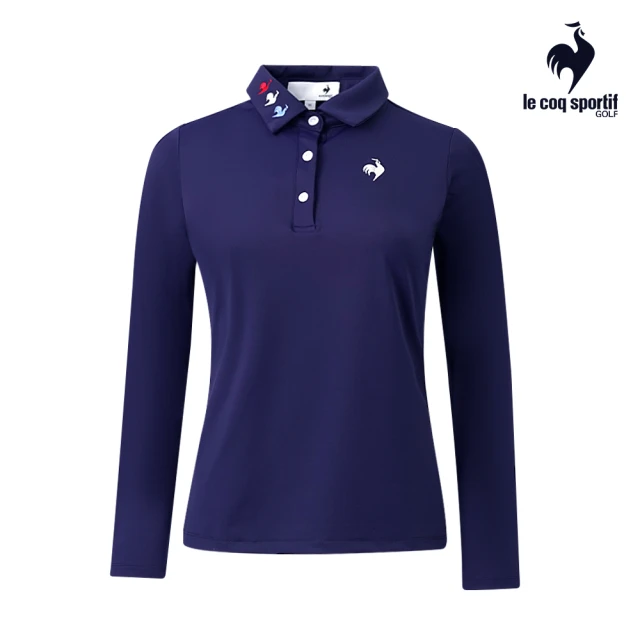 LE COQ SPORTIF 公雞 高爾夫系列 女款深藍色立體印花POLO長袖棉衫 QLS2T112