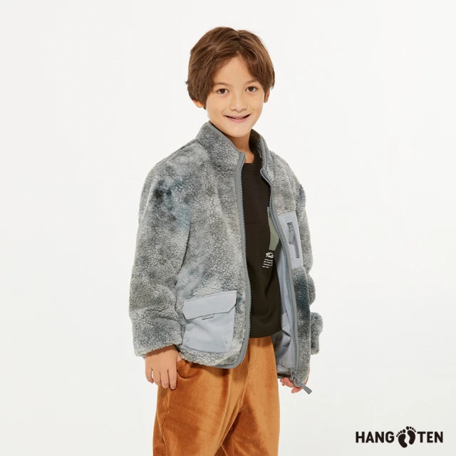 Hang Ten 童裝-恆溫多功能-雪爾帕保暖口袋立領外套(灰綠)