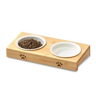 【毛寵樂園】貓碗 寵物碗 狗碗 寵物碗架 實木質感(雙碗款)