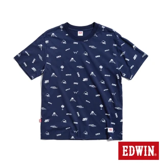 【EDWIN】男裝 滿版LOGO印花短袖T恤(丈青色)