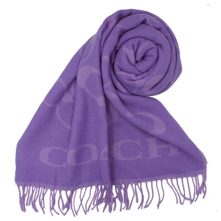 【COACH】經典LOGO喀什米爾羊毛寬版圍巾/披巾-義大利製(紫色)
