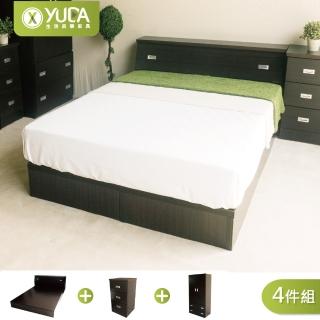 【YUDA 生活美學】房間組4件組 加大6尺 收納床頭箱+床底+床頭櫃+3x6衣櫃 床底組/床架組