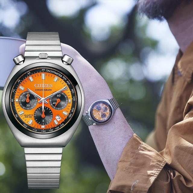 【CITIZEN 星辰】Tsuno Chrono 限定款 牛頭造型三眼計時手錶-橘 母親節 送禮 禮物(AN3660-81X)