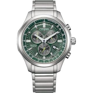 【CITIZEN 星辰】Eco-Drive 鈦 光動能三眼計時手錶-綠 母親節 送禮 禮物(AT2530-85X)