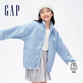 【GAP】女童裝 Logo仿羊羔絨立領外套-天藍色(837127)