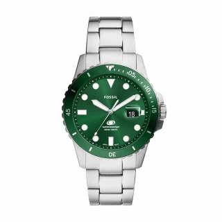 【FOSSIL 官方旗艦館】Fossil Blue Dive 運動亮眼綠潛水指針手錶 銀色不鏽鋼錶帶 指針手錶 42MM FS6033