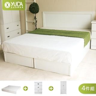 【YUDA 生活美學】純白色 房間組4件組 單人3.5尺 床頭片+加厚六分床底+床頭櫃+3x6衣櫃 床架組/床底組