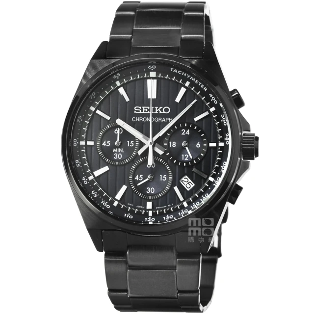 SEIKO 精工 精工超霸三眼計時賽車鋼帶錶 -IP黑(SBTR037 日本直輸入)