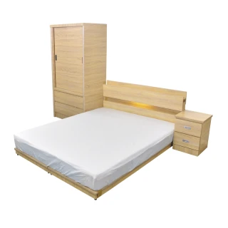 【YUDA 生活美學】日式輕奢3件組LED床頭片+低床底+床頭櫃  單人3.5尺床架組/床底組(床頭插座/質感夜光)