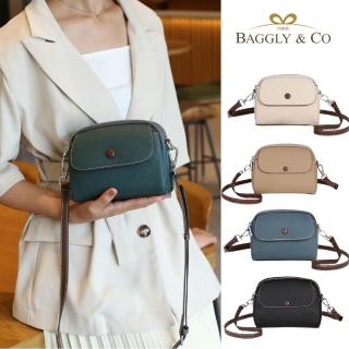 【BAGGLY&CO】真皮 多維爾頭層牛皮時尚多隔層側揹包(四色 多隔層)