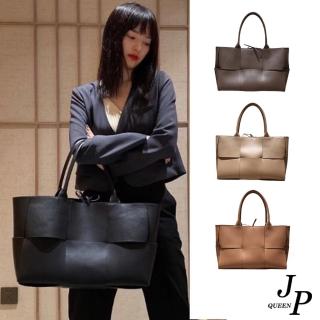 【Jpqueen】率性編織全真牛皮單肩手提女用包(6色可選)