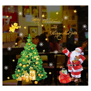 【神崎家居】聖誕裝飾牆貼壁貼-聖誕老人樹(耶誕壁紙 DIY靜電貼)