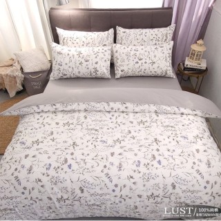 【LUST】花田森 100%純棉、雙人5尺精梳棉床包/枕套/鋪棉被套6x7尺(臺灣製造)