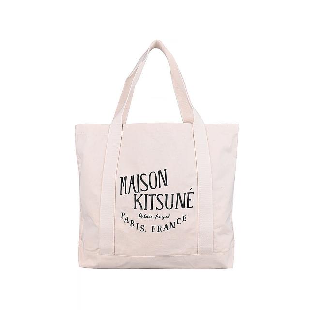【Maison Kitsune】PALAIS ROYAL經典黑字LOGO帆布手提肩背包(米)