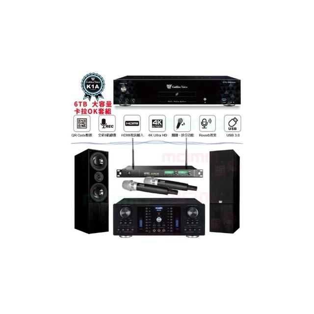 【金嗓】K1A+OKAUDIO DB-8AN+ACT-869+KTF DM-835II 黑(6TB點歌機+擴大機+無線麥克風+落地式喇叭)