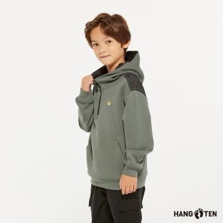 【Hang Ten】男童-恆溫多功能-空氣層抗菌除臭反光印花連帽上衣(軍綠)