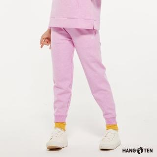 【Hang Ten】女童-恆溫多功能-JOGGER FIT空氣層抗菌除臭彈性鬆緊抽繩束口針織長褲(花紗粉)