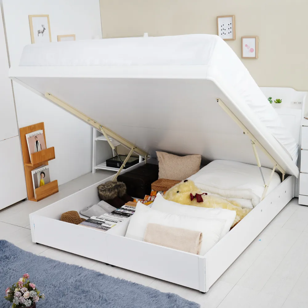 【YUDA 生活美學】純白色 房間組2件組 雙大6尺 床頭片+安全掀床組 床架組/床底組(掀床型床組)