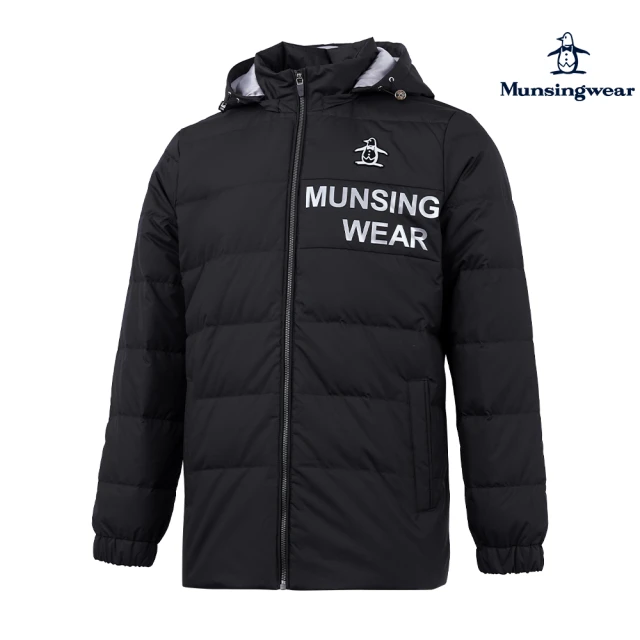 Munsingwear 企鵝牌 男款黑色輕量極暖可拆式連帽羽絨外套 MGSL6607