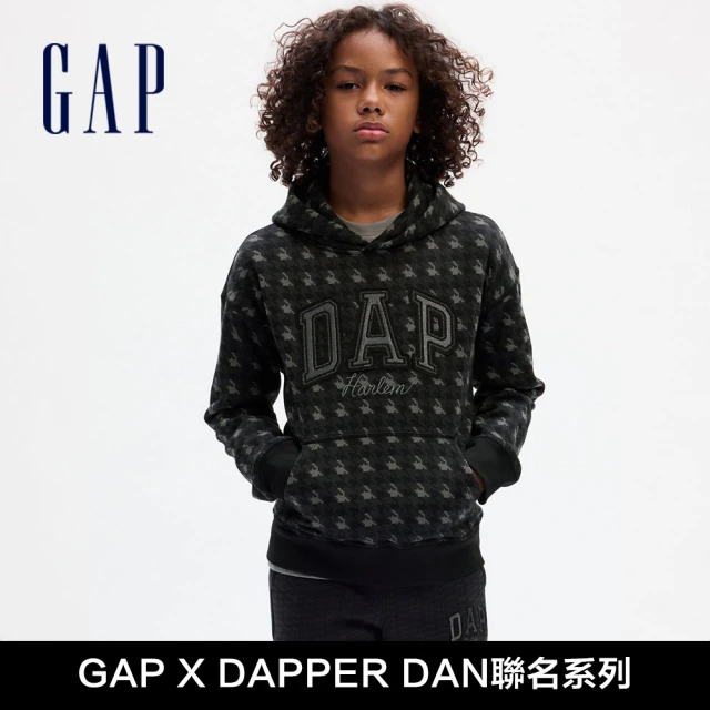 GAP 兒童裝 Gap x DAP聯名 Logo印花刷毛帽T-黑色格子(838150)