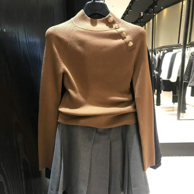 【Very Buy 非常勸敗】女裝2022春秋修身套頭純色金屬扣半高領針織內搭