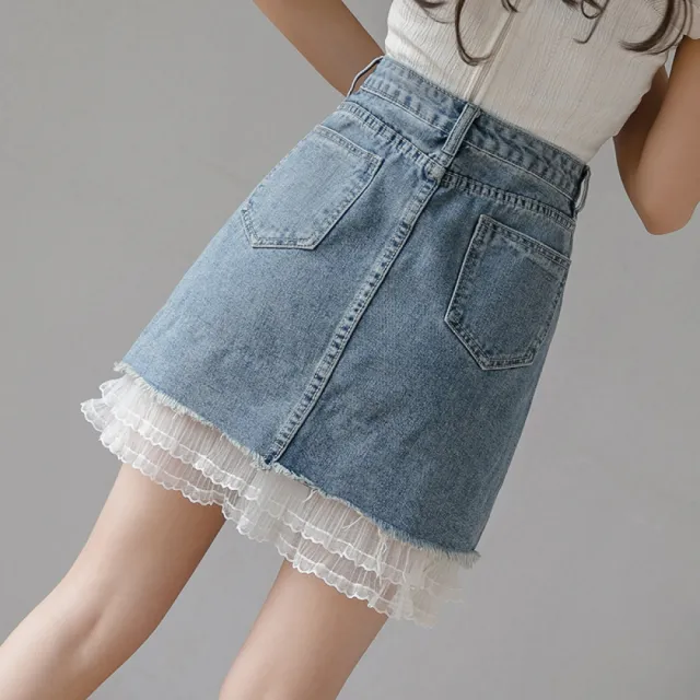 【Very Buy 非常勸敗】網紗拼接牛仔A字裙女2023夏款甜美百搭牛仔半身裙短裙女