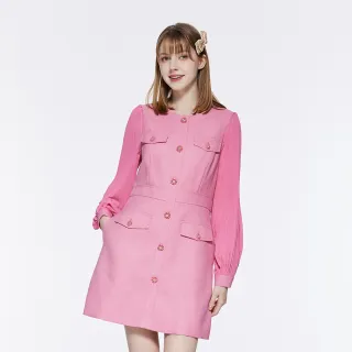 【HONOR 山形屋】繁星花朵排釦百褶袖洋裝(MOMO獨家限定)