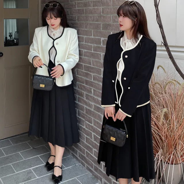 【Very Buy 非常勸敗】2310秋大尺碼女裝大尺碼香風外套設計感撞色氣質小上衣寬鬆女