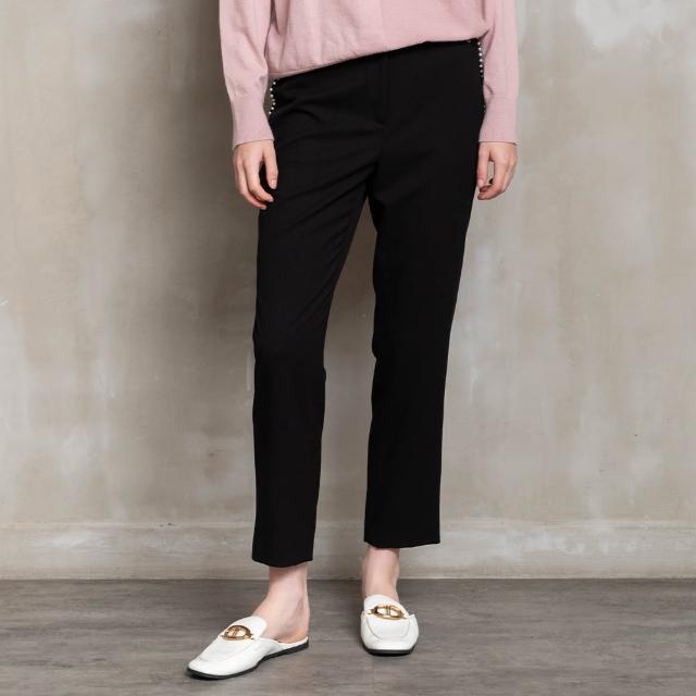 【perng yuh 芃諭名品】簡約溫柔 珍珠綴飾 斜紋 小直筒褲(2023 AW Collection｜2C秋冬系列)