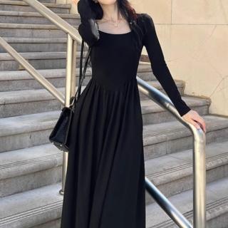 【Amirr 艾米爾】★法式赫本風收腰連身長裙(女上衣/長袖/修身)
