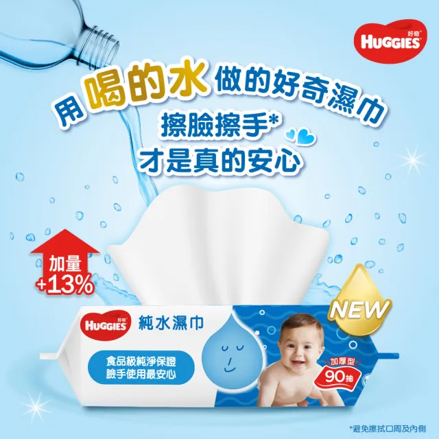 【HUGGIES 好奇】加量包 純水嬰兒濕巾厚型 90抽x18包/箱