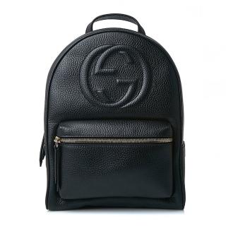 【GUCCI 古馳】536192 經典SOHO系列GG LOGO牛皮金鍊後揹包(黑色)