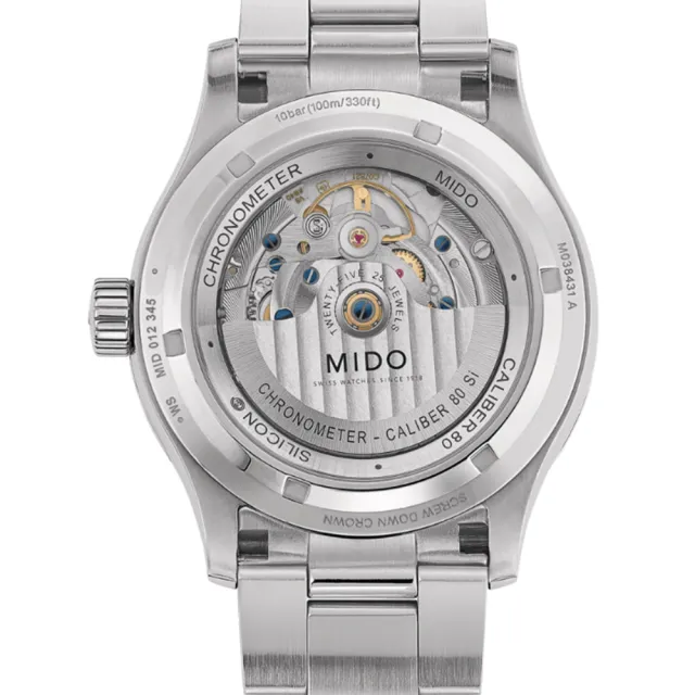 【MIDO 美度】官方授權 Multifort 先鋒系列80小時天文台矽游絲機械錶-銀/42mm(M0384311104100)