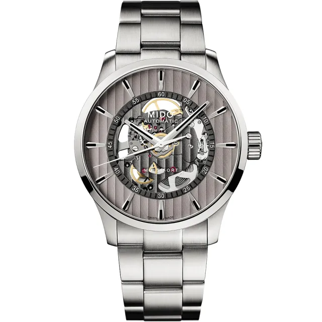 【MIDO 美度】官方授權 Multifort 先鋒系列 鏤空機械錶-銀x銀灰/42mm 錶 生日禮 送禮(M0384361103100)