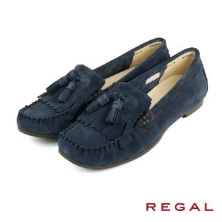 【NAGASHIRO永城皮鞋】REGAL日本經典復古麂皮流蘇帆船造型樂福鞋 藍色(F36Q-NVSS)