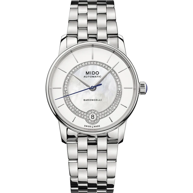 MIDO 美度 官方授權M1 BARONCELLI 永恆真鑽機械女錶-33mm 聖誕節 禮物(M0378071103100)