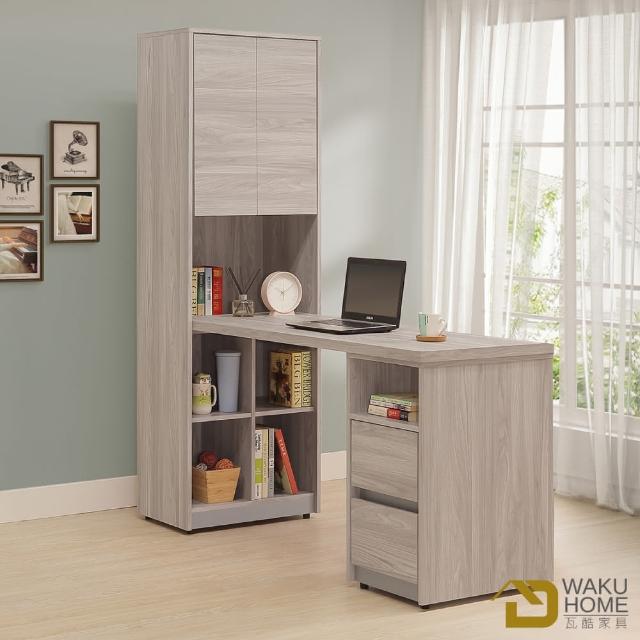 【WAKUHOME 瓦酷家具】法伊恩雲杉木5尺L型組合書桌櫃A005-640
