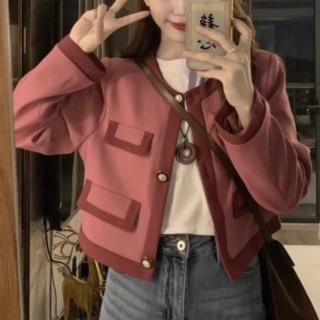 【Amirr 艾米爾】★法式小香風短款拼接外套(女上衣/長袖/圓領)