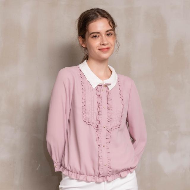 【perng yuh 芃諭名品】俏雅輕甜 配色蕾絲翻領 雪紡上衣(2023 AW Collection｜2C秋冬系列)