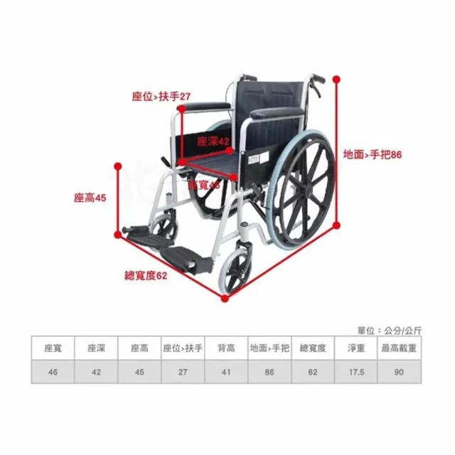 【海夫健康生活館】恆伸 機械式輪椅 未滅菌 恆伸 單層皮面款 18寸座寬 鐵製烤漆輪椅 輪椅-A款(ER1306)