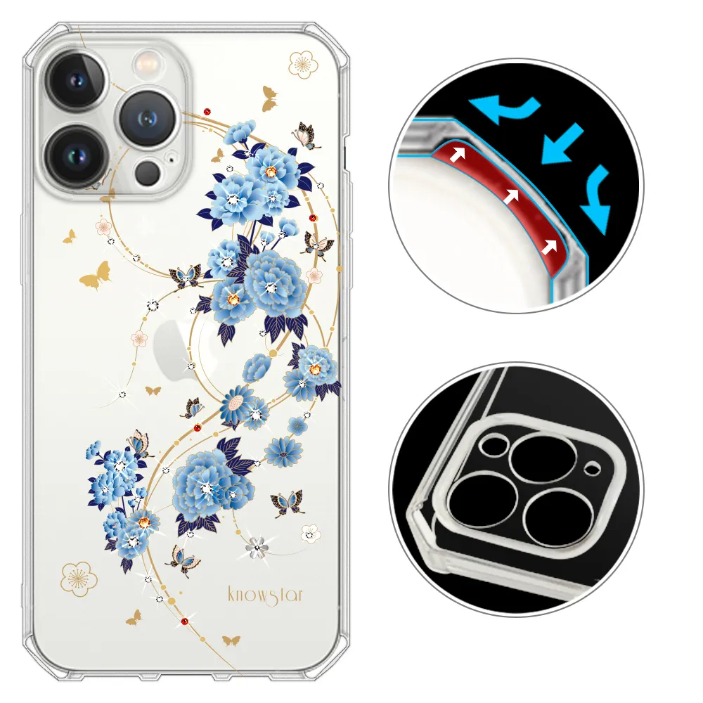 【KnowStar】iPhone 系列 鏡頭全包覆彩鑽防摔魔方軍規手機殼-蘭亭序(i16ProMax/i15Pro/i14Pro/i13/i12/i11)