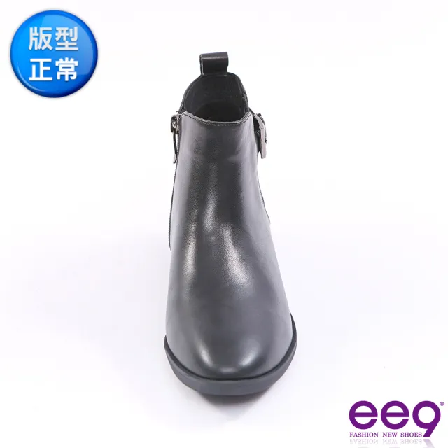 【ee9】經典素面免綁帶方塊跟踝靴-黑色-5831938 10(踝靴)