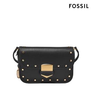 【FOSSIL 官方旗艦館】Lennox 真皮金釦小斜揹包-黑色鉚釘 ZB1977001