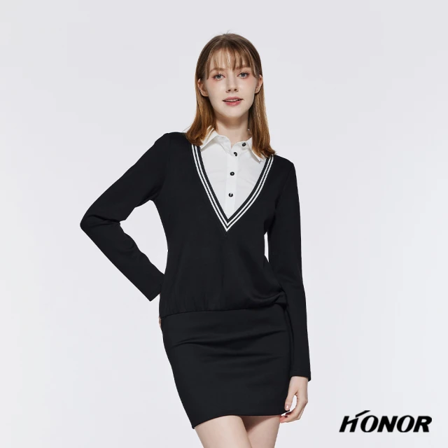 HONOR 山形屋 一件式拼接襯衫條紋洋裝