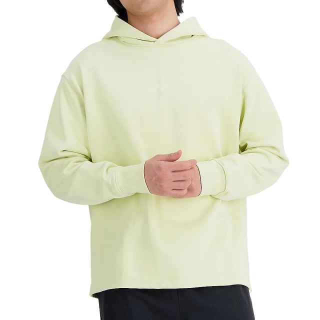 【NEW BALANCE】男款 螢光綠色 休閒 刺繡 帽T 長袖 連帽 上衣 AMT33559MRO