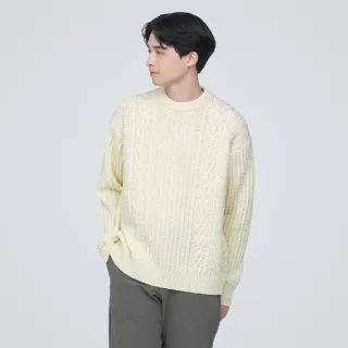 【MUJI 無印良品】男美麗諾羊毛麻花織紋圓領針織衫(共3色)
