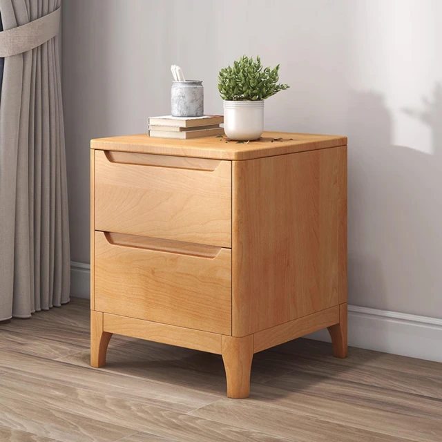 WELAI 日式橡膠木現代小型家用床頭櫃-多尺寸(床邊儲物櫃 原木色 抽屜櫃 斗櫃)