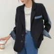 【BBHONEY】韓風牛仔拼接西裝外套(氣質外套)