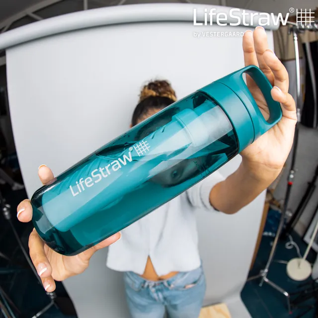 【LifeStraw】Go 提蓋二段式過濾生命淨水瓶 650ml｜藍綠色(濾水瓶 登山 健行 露營 旅遊 急難 求生)