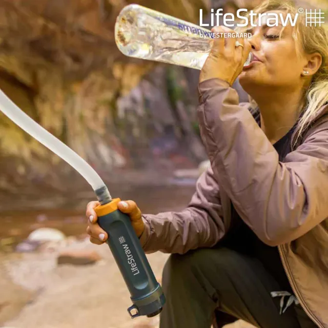 【LifeStraw】Peak 頂峰軟式水袋8L+Purifier濾水器｜深藍(過濾髒水 濾水 淨水 露營 旅遊 野外求生)